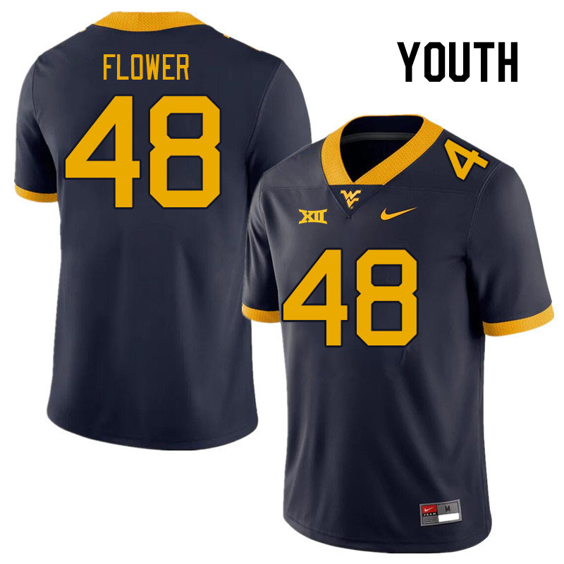 Youth #48 Nate Flower West Virginia Mountaineers College Football Jerseys Stitched Sale-Navy